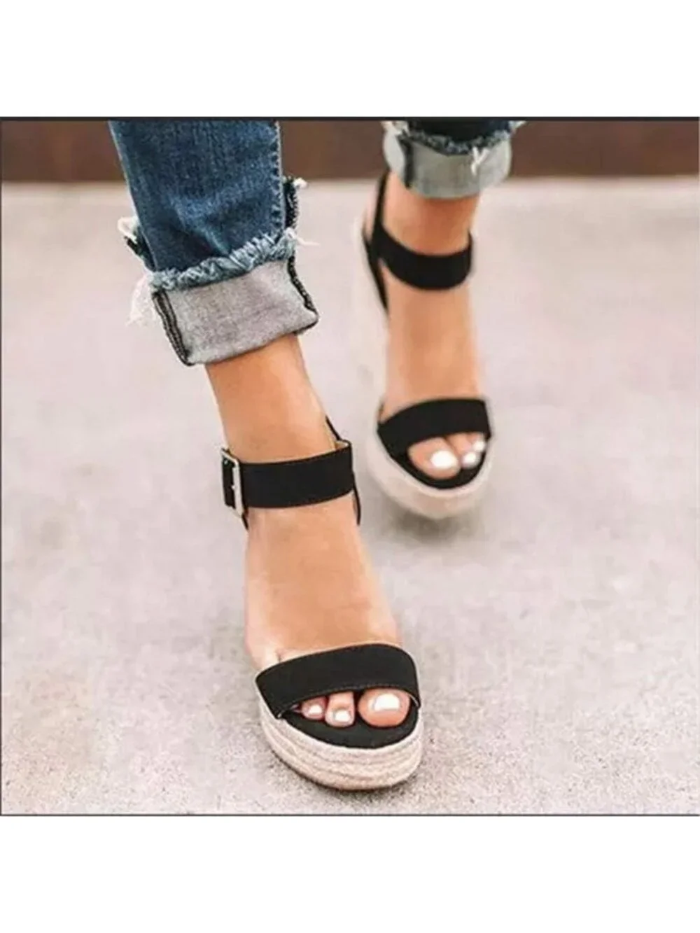 Stylish Women's Wedge Platform Sandals with Ankle Strap - Open Toe Summer